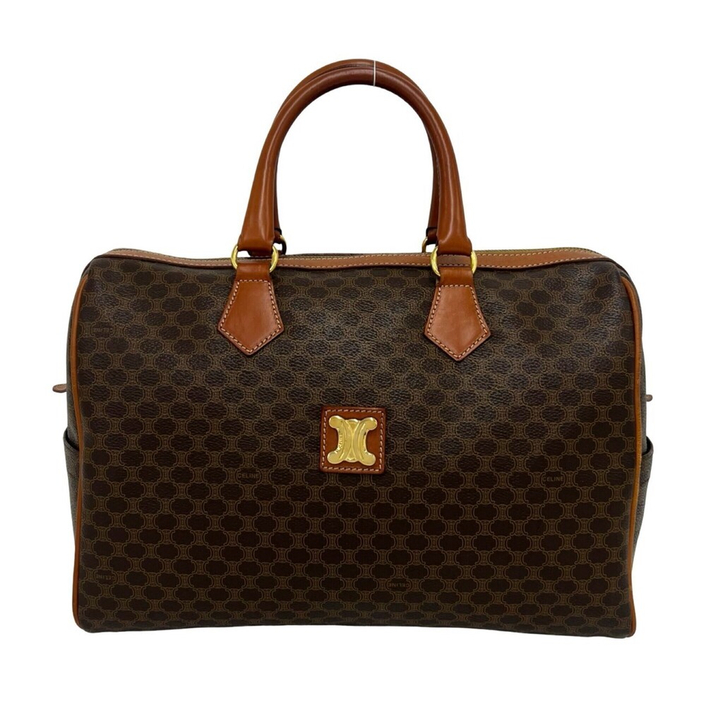 CELINE Vintage Macadam Blazon Pattern Triomphe Hardware Leather Handbag Bosto...